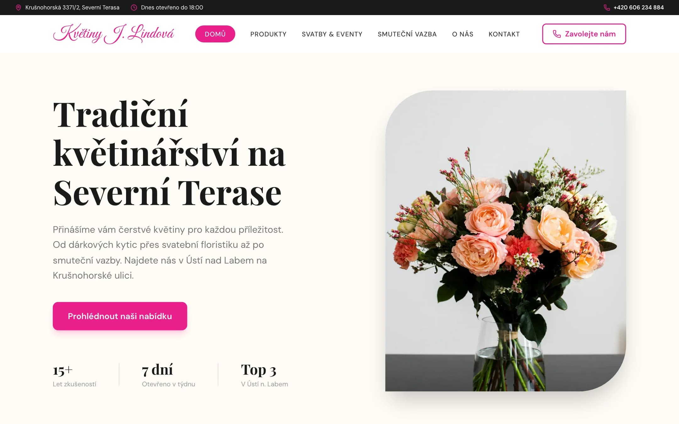 Květiny Lindová — web pro tradiční květinářství v Ústí nad Labem