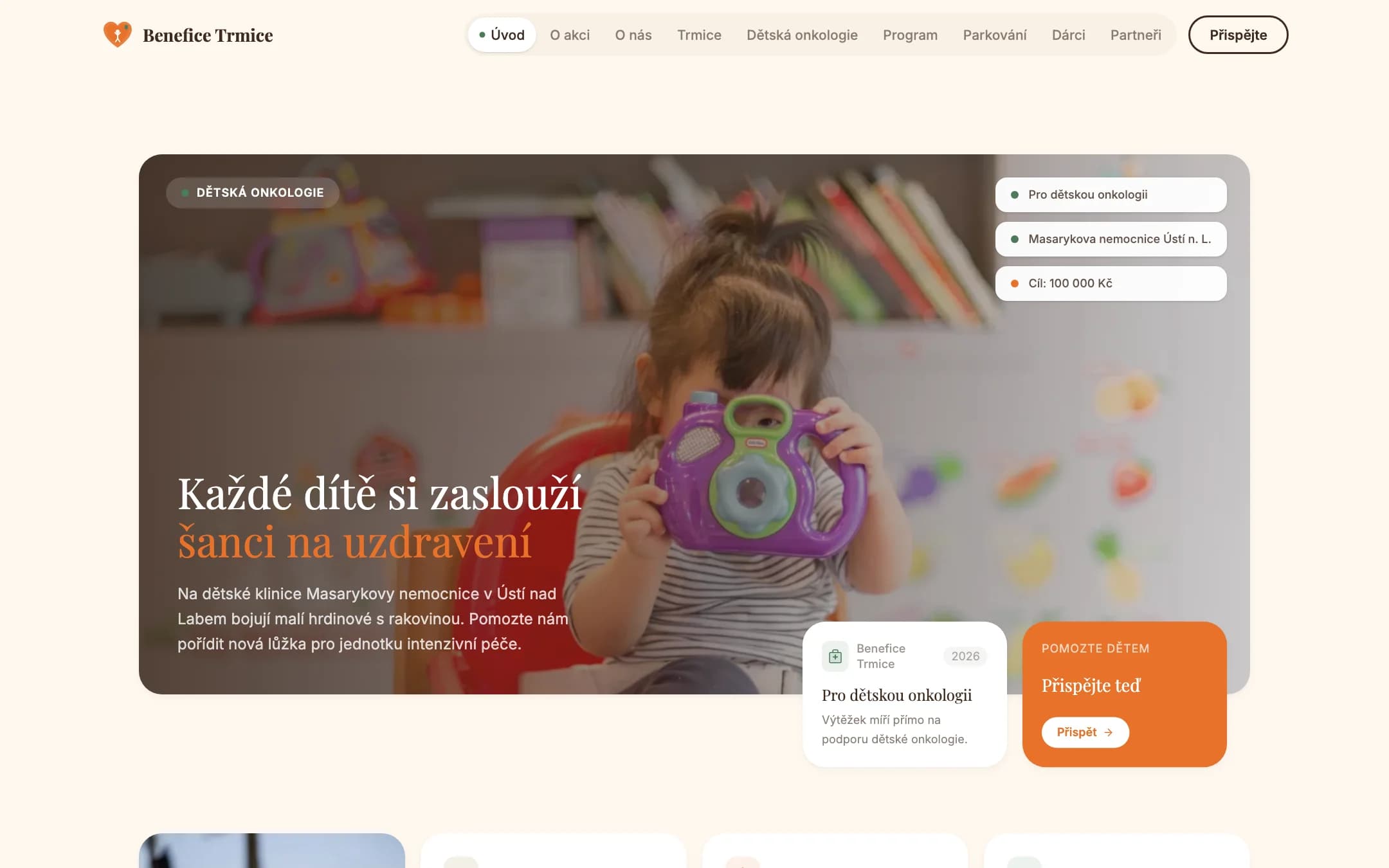 Benefice Trmice 2026 — web charitativní akce pro dětskou onkologii