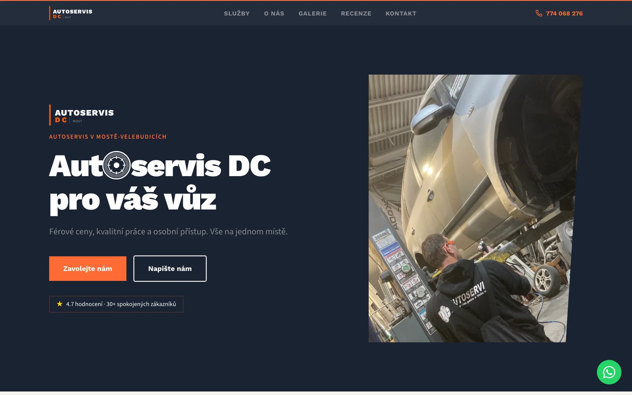 Autoservis DC Most — moderní web pro lokální autoservis