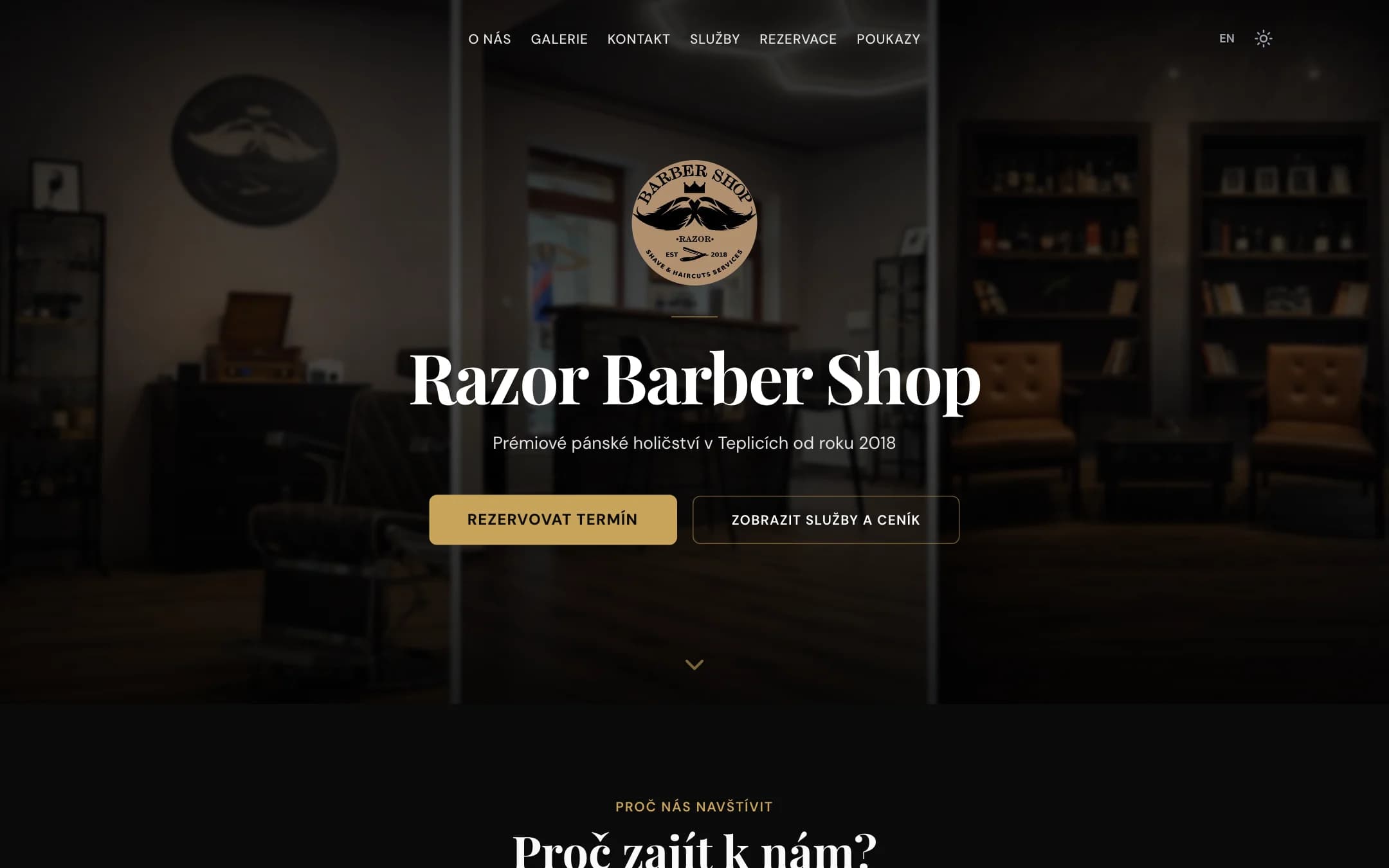 Razor Barber Shop Teplice — web pro pánské holičství s online rezervacemi